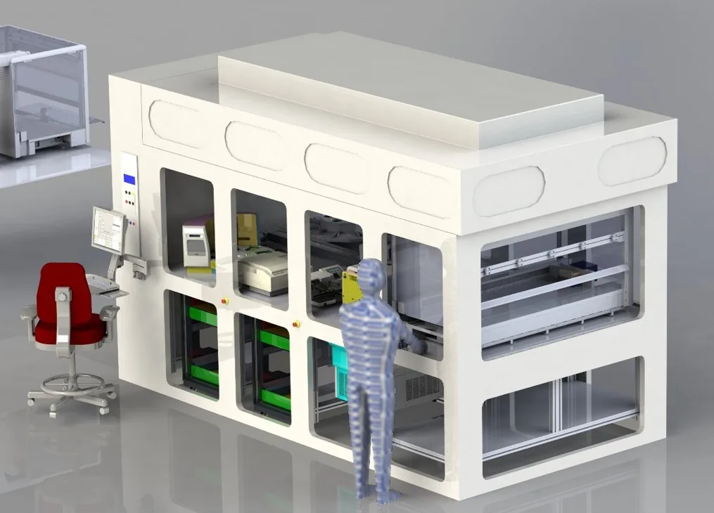 The robotic system inside NIST's Living Measurement Systems Foundry. Photo: David Ross / NIST.